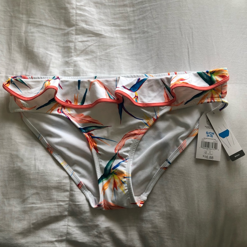 White Bikini Bottom with Coral Edges and Designs